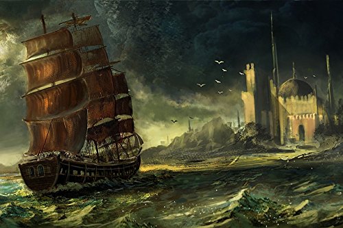 Amazon.com: Sea Waqas Mallick Ship Sailing Art Fantasy Fabric Silk